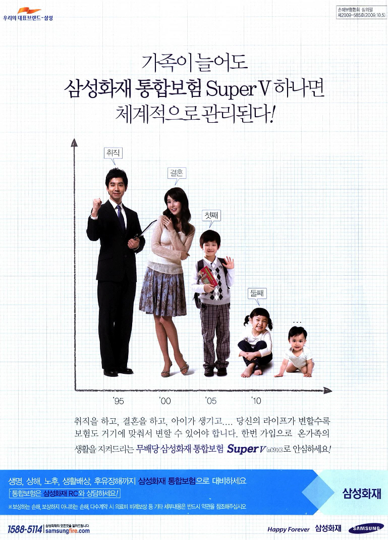 광고정보센터 PRINT광고 :: 가족이 늘어도 삼성화재 통합보험 Super V 하나면 체계적으로 관리된다!